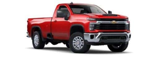 A red 2025 Chevy Silverado 3500 HD is angled right.