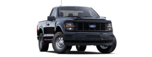A black 2025 Ford F-150 is angled right.
