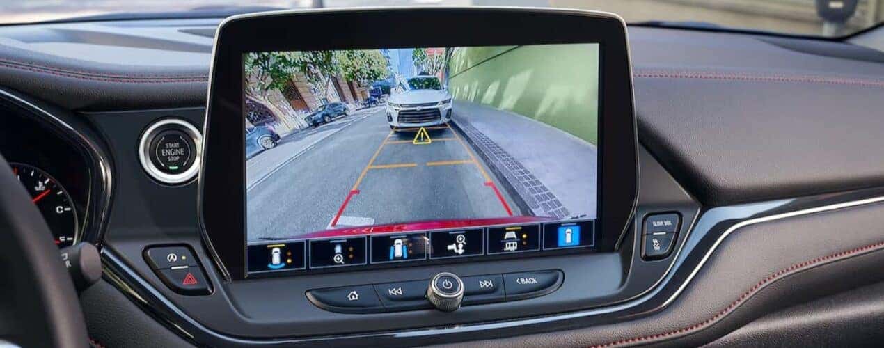 A close-up of the infotainment screen is shown in a 2025 Chevy Blazer.