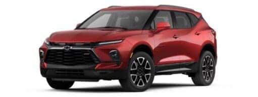 A red 2025 Chevy Blazer RS is angled left.
