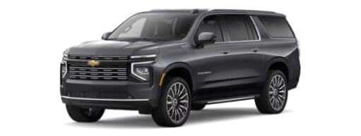 A black 2025 Chevy Suburban High Country is angled left.