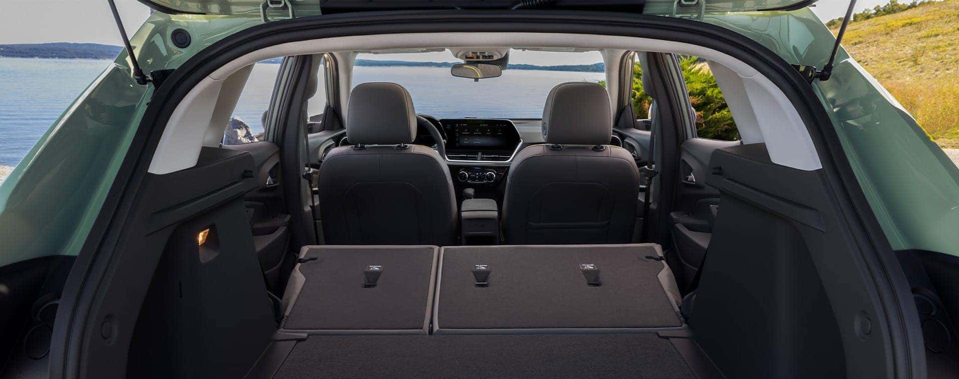 Rear cargo area in a green 2025 Chevy Trax.