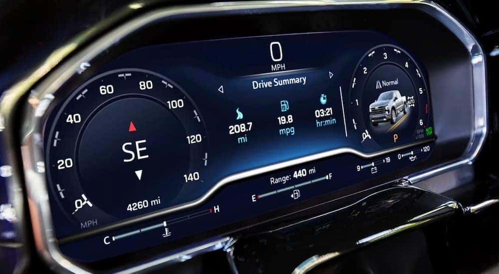 Close-up of the digital instrument cluster in a 2024 Chevy Silverado 1500 for sale in Cincinnati.