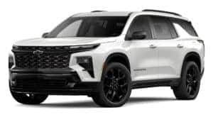 A white 2025 Chevy Traverse RS is angled left.