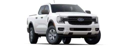 A white 2025 Ford Ranger is angled right.