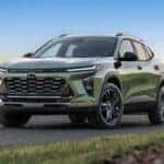A green 2025 Chevy Trax LT parked at an angle.