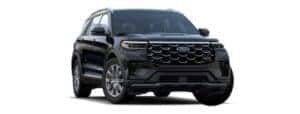 A black 2025 Ford Explorer Platinum is angled right.