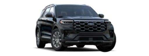A black 2025 Ford Explorer Platinum is angled right.