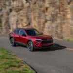 A red 2025 Chevy Trax 2RS is shown from the front at an angle.