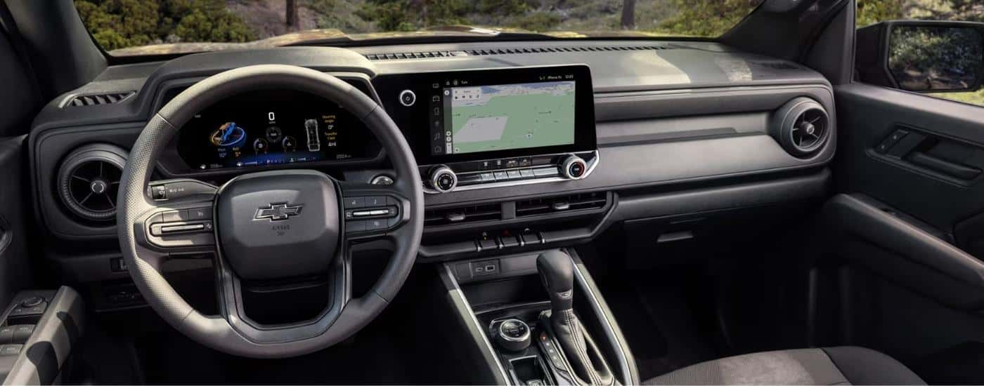 Infotainment screen and center console of a 2025 Chevy Colorado.
