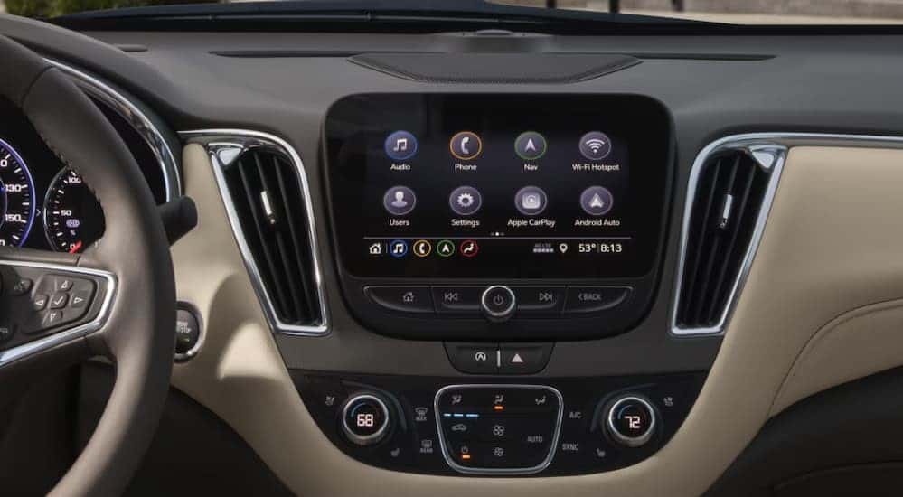 Close-up of an infotainment screen in a 2025 Chevy Malibu.
