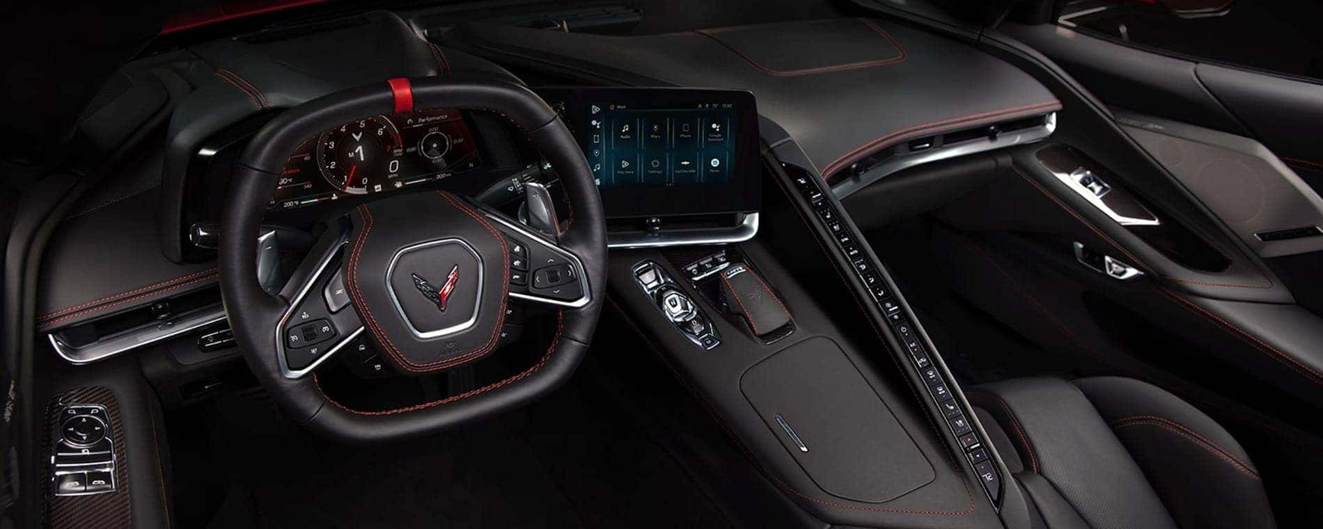 Black dash and interior in a 2025 Chevy Corvette Stingray.