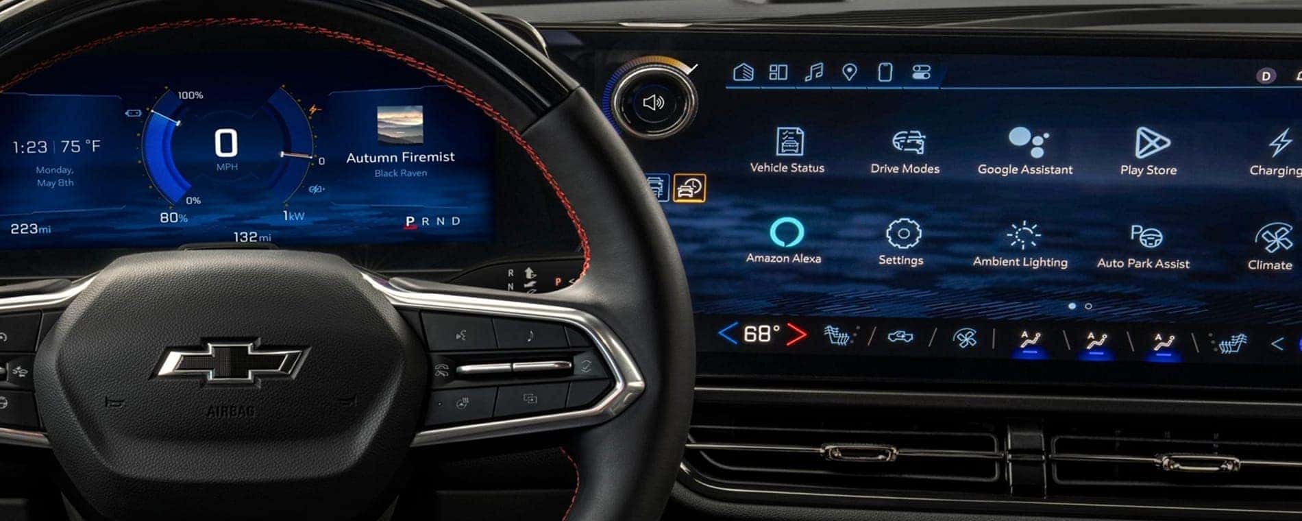 Digital gauge and infotainment screen in a 2025 Chevy Equinox EV.
