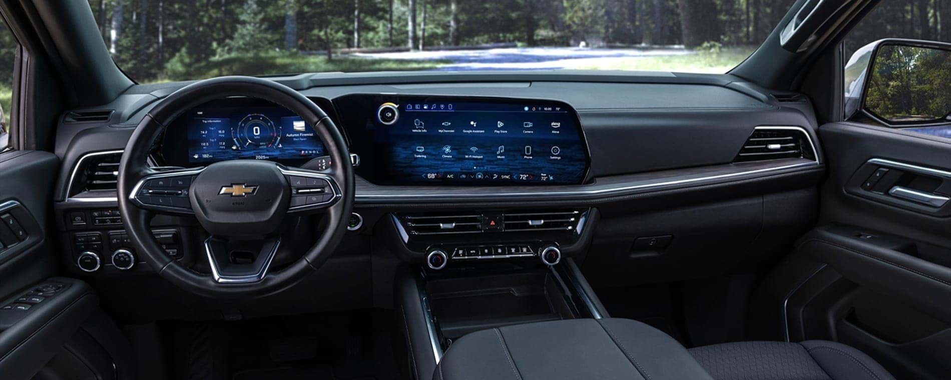 Black dash and interior in a 2025 Chevy Tahoe.
