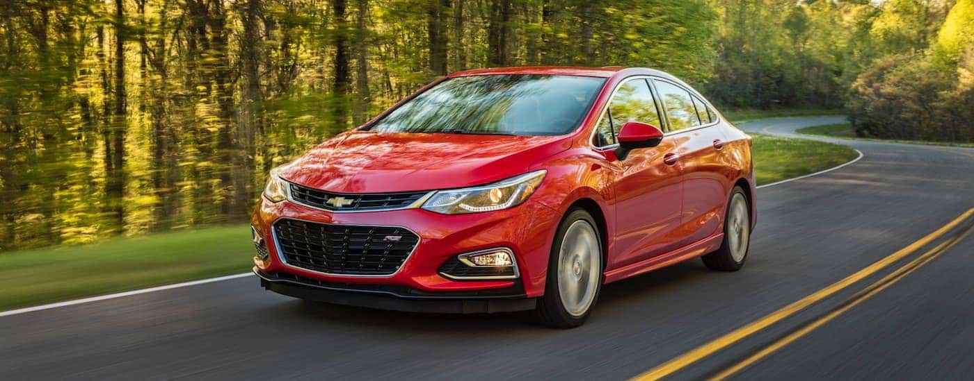 A red 2016 Chevy Cruze from the front.