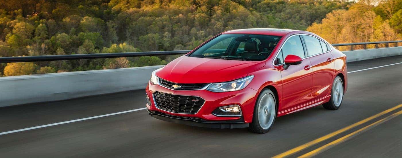 A red 2017 Chevy Cruze from the front.