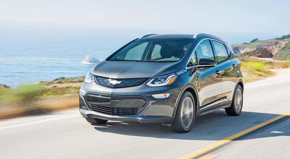 A grey 2017 Chevy Bolt from the front.