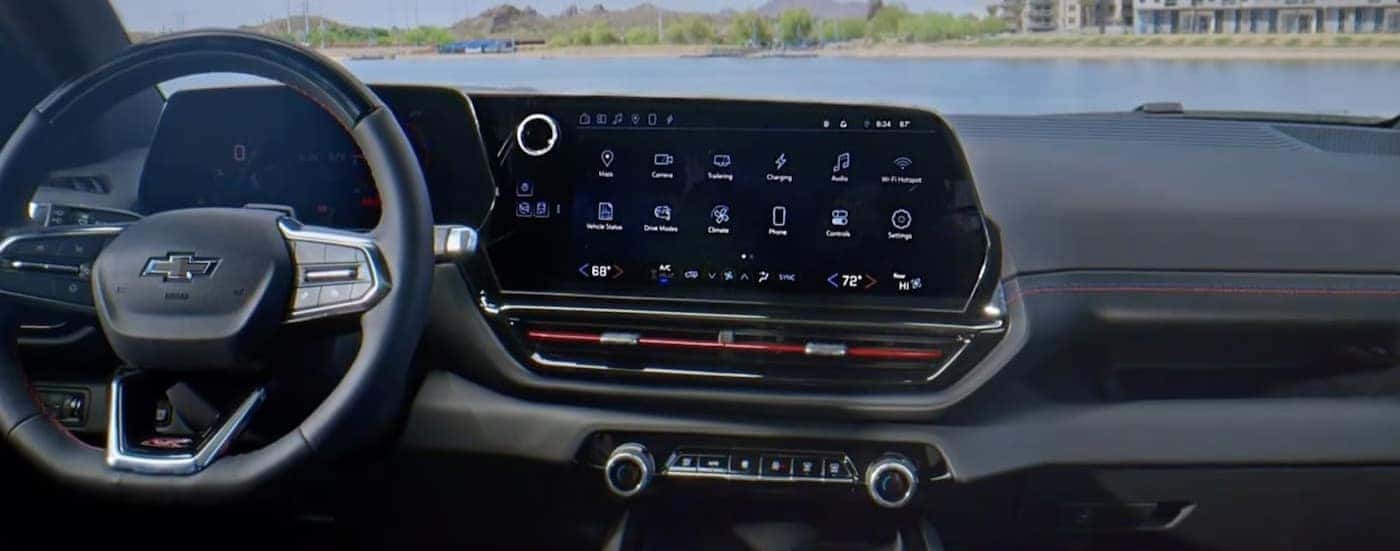 The black dashboard in a 2025 Chevy Silverado EV.