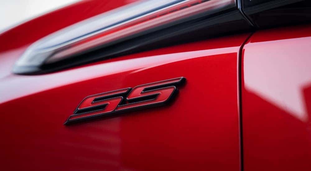 SS badging on a red 2025 Chevy Blazer EV SS.