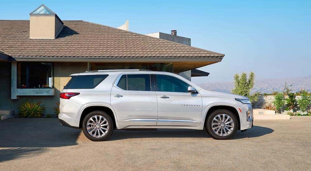 A white 2022 Chevy Traverse parked on a driveway.