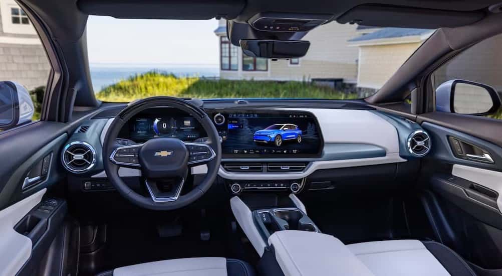 The multi-colored dash and interior in a 2025 Chevy Equinox EV.