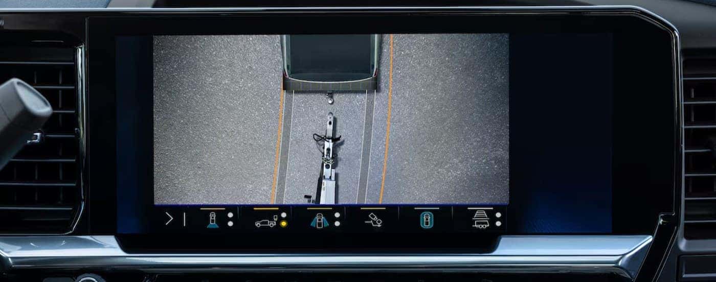 Close-up of the infotainment screen in a 2025 Chevy Silverado 2500 for sale in Cincinnati.