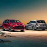 A red and a silver 2021 Toyota Sienna parked side by side