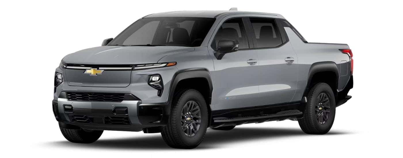 Grey 2025 Chevy Silverado EV LT angled left