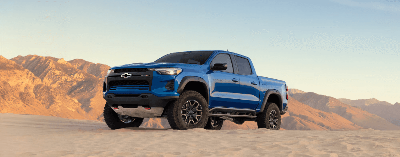 Blue 2026 Chevy Colorado ZR2 parked on sand