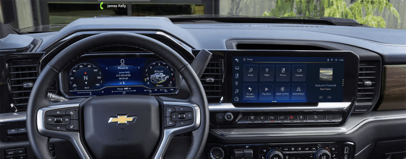 Dashboard and infotainment system in a 2026 Chevy Silverado 3500 HD