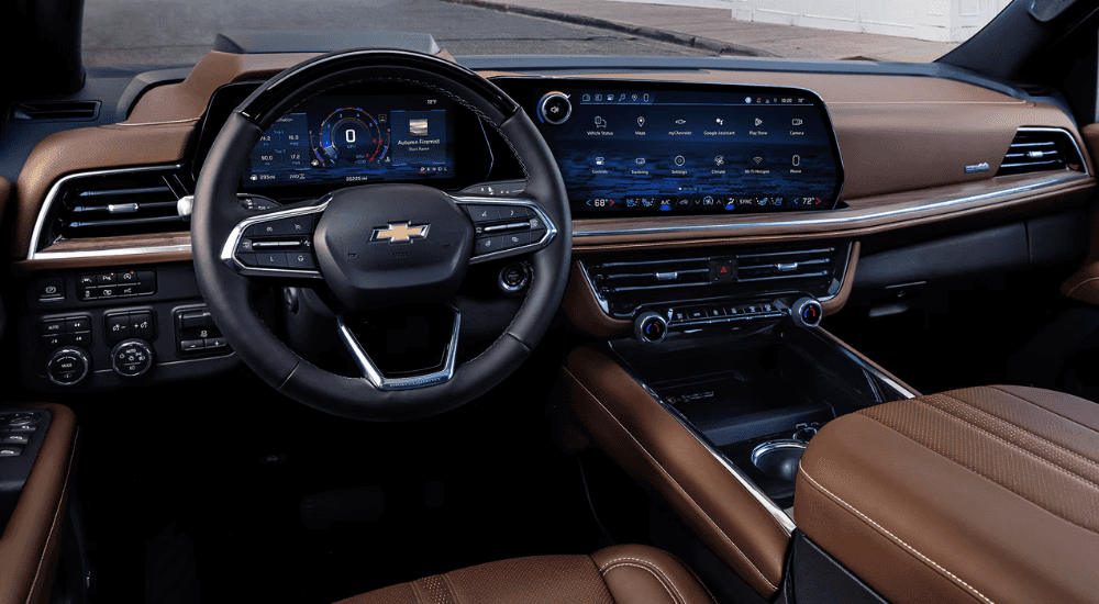 Brown leather interior in a 2026 Chevy Suburban