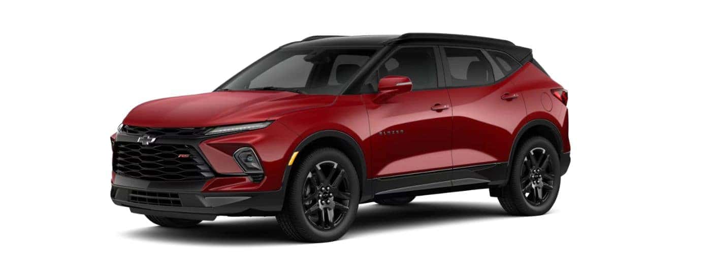 Red 2026 Chevy Blazer RS angled left