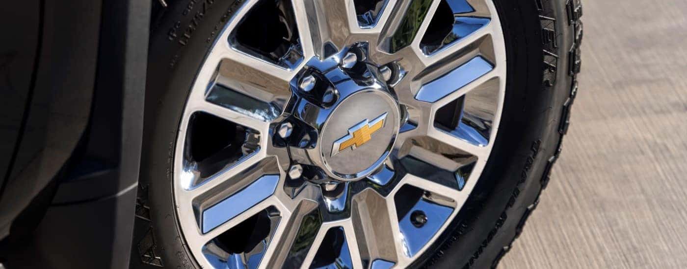 Wheel and tire on a 2024 Chevy Silverado 2500 HD High Country.
