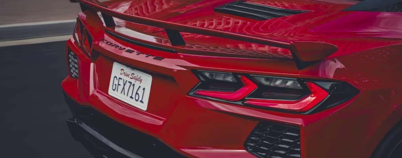 A red 2027 Chevy Corvette Stingray rear taillights and spoiler