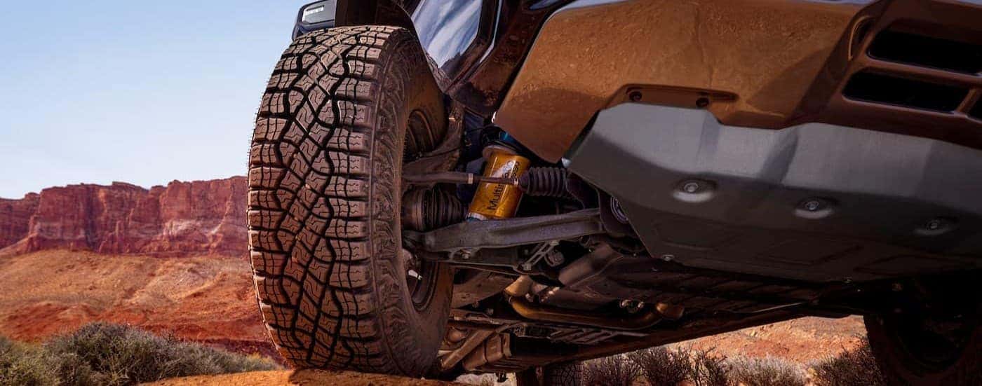 A tire on a 2027 Chevy Silverado 1500.