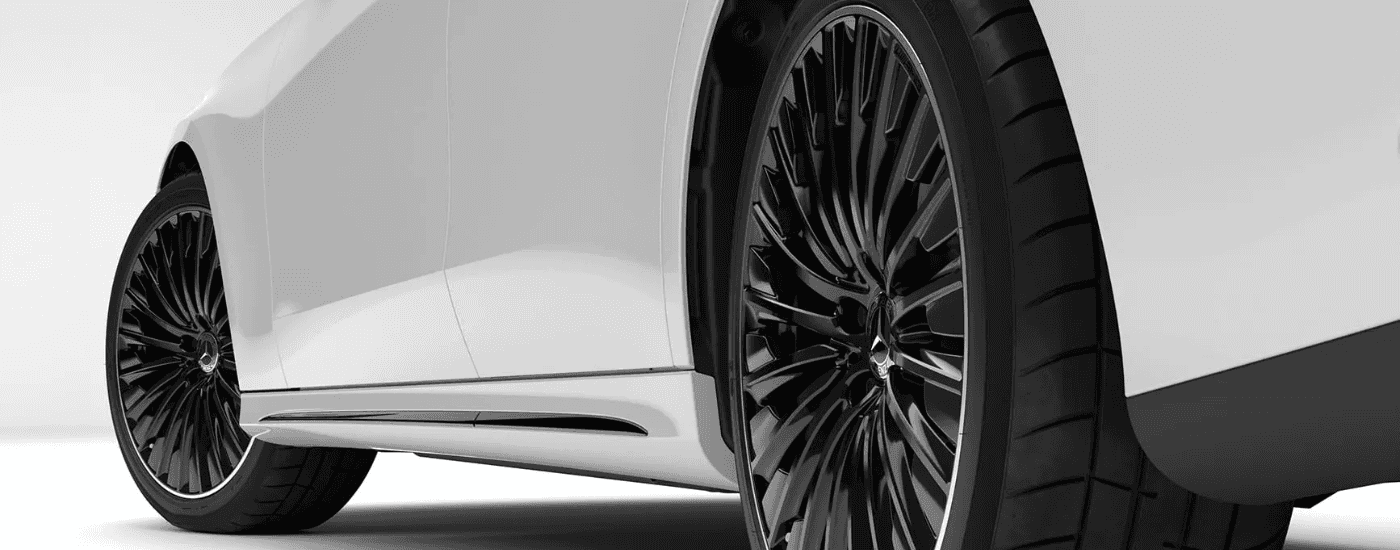 Wheels of a white 2026 Mercedes-Benz E class