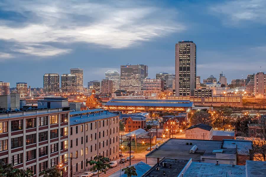 Downtown Richmond, Virginia skyline at dusk
