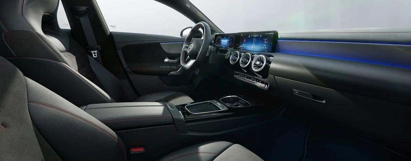 The black interior of a 2025 Mercedes-Benz CLA.