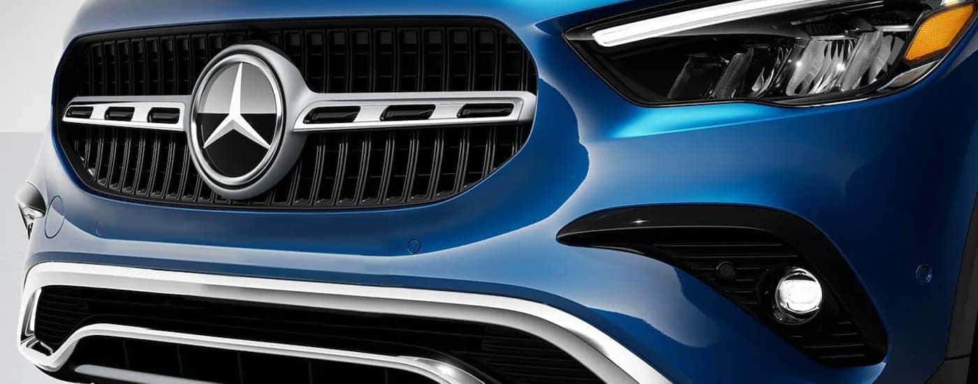 Front grille on a blue 2026 Mercedes-Benz GLA 250