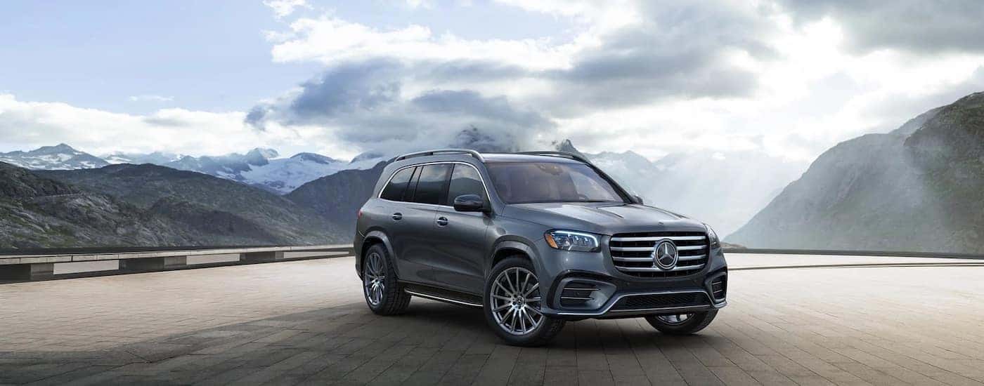 A grey 2024 Mercedes-Benz GLC from the front at an angle.