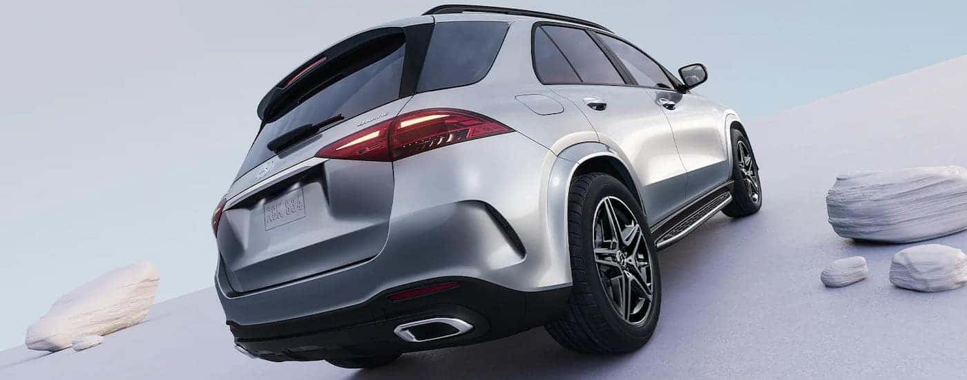 Rear of a silver 2026 Mercedes-Benz GLE 350 parked and angled right.