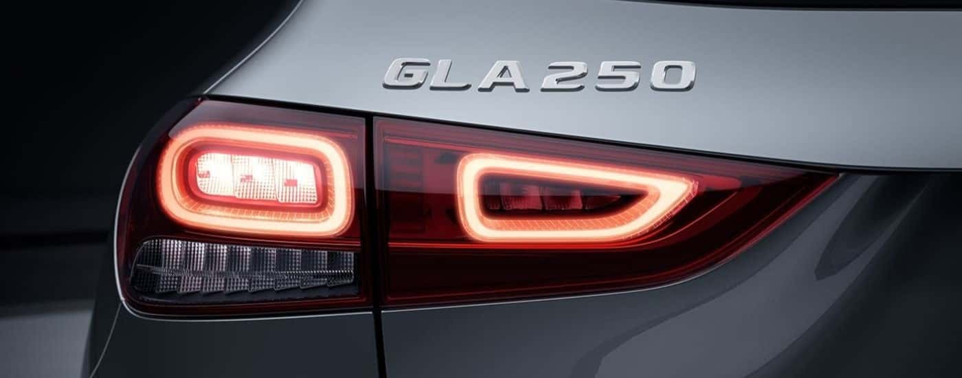 Rear badging and break light of a 2023 Mercedes-Benz GLA