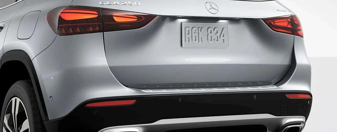 Rear brake lights and bumper on a silver 2026 Mercedes-Benz GLA