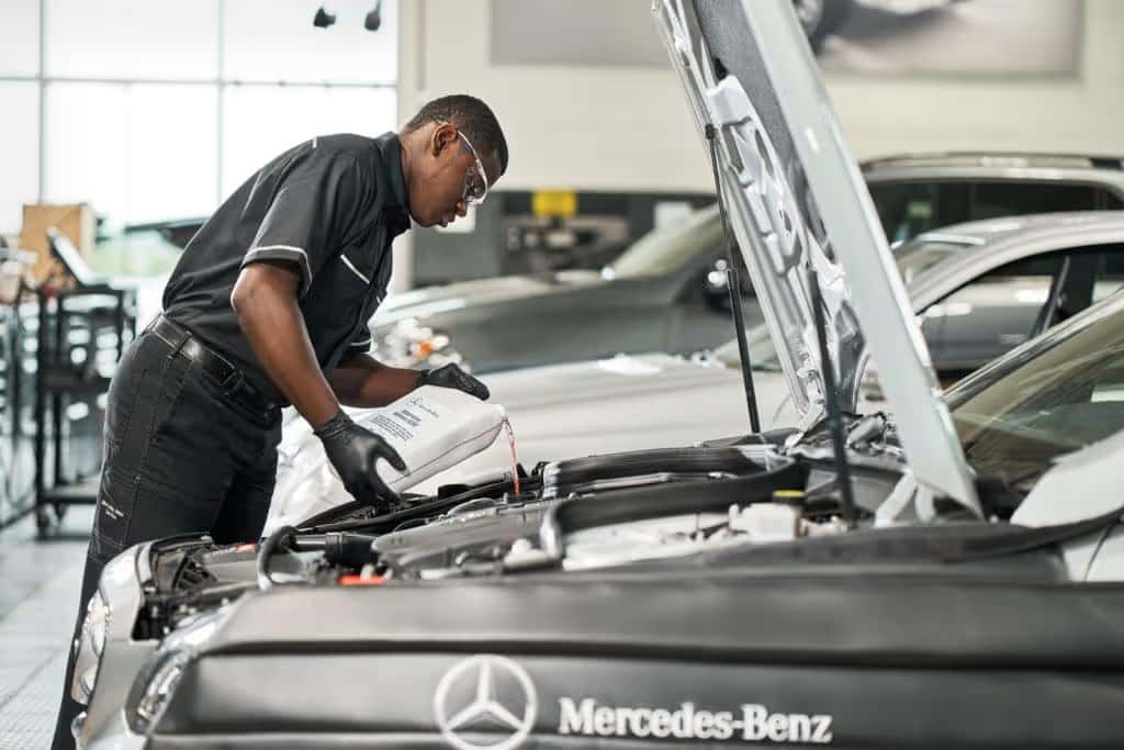 Mercedes-Benz coolant and fluid service performed during Service B