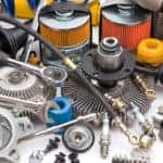Automotive parts spread out on a table