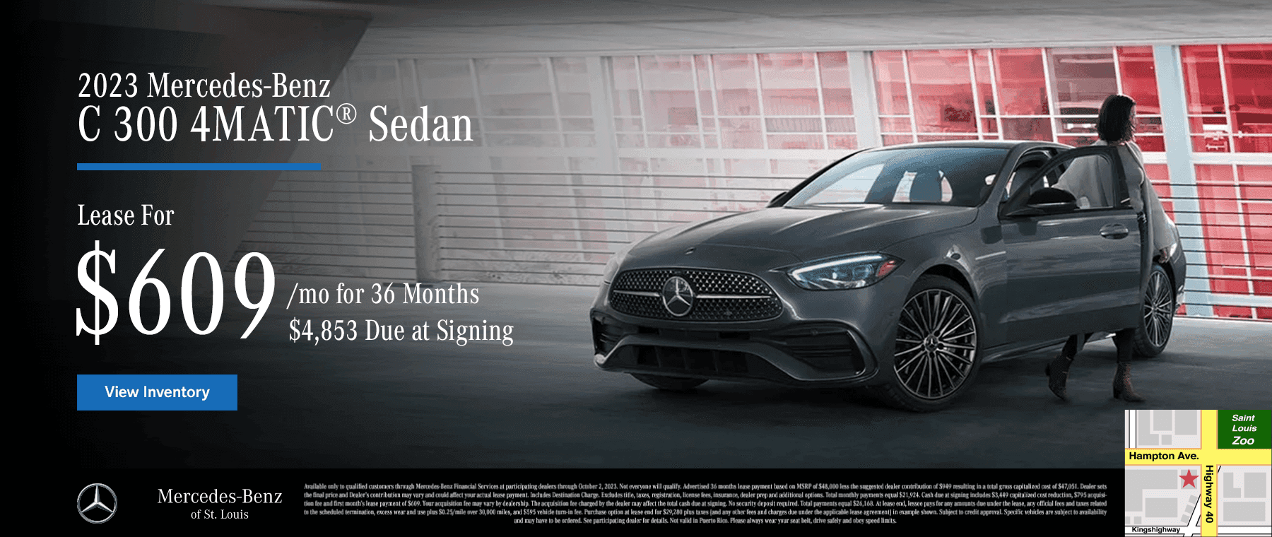 2023 C 300 4MATIC Sedan Lease for $609/mo for 36 Months $4,853 Due at Signing