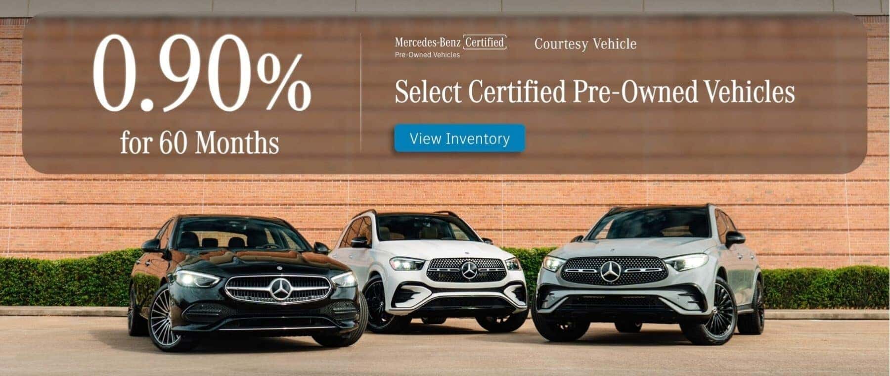 0.90% for up to 60 Months on select 2025 & 2026 Certified Pre-Owned Mercedes-Benz Vehicles
