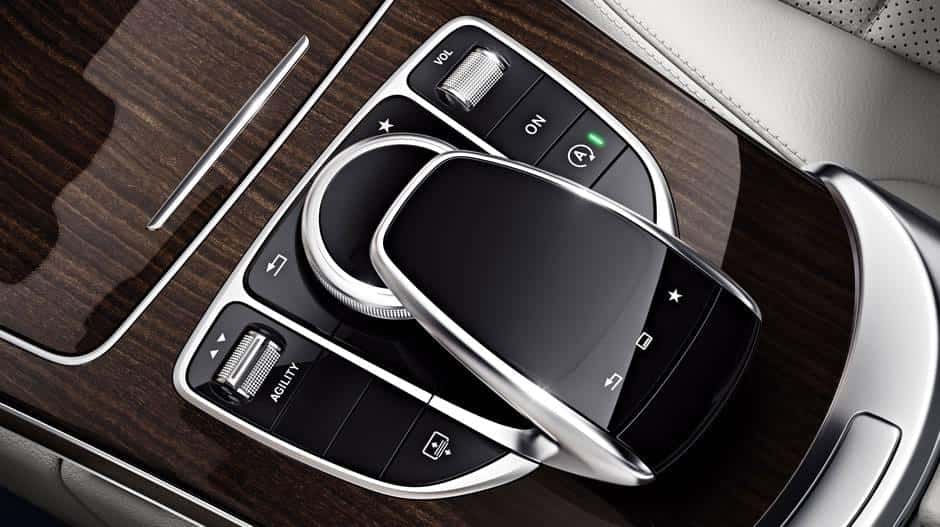 mercedes-benz-c300-sedan-interior-crystal-grey-black-leather-linden-wood-touchpad