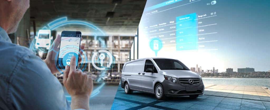 Man using mobile app to connect to Mercedes pro connect