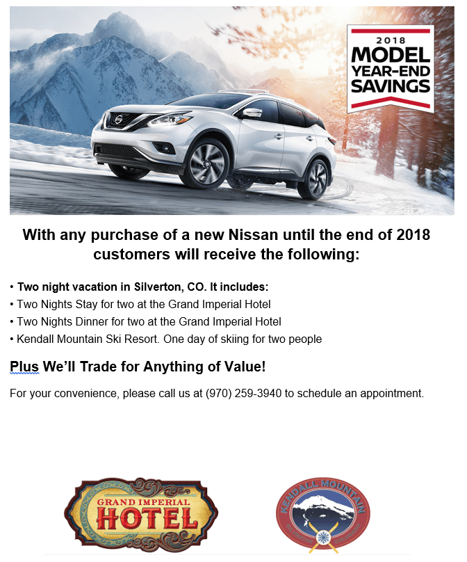 2018 Nissan End of Year Giveaway Nissan of Durango